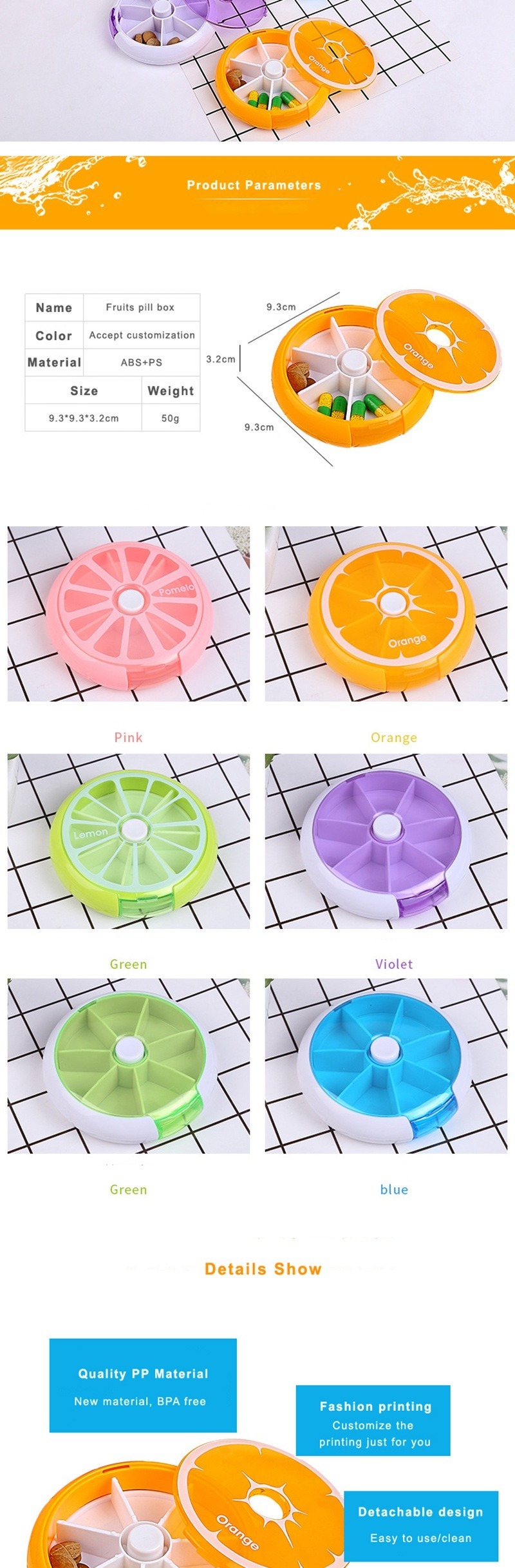 product information of mini cute fruit pill box