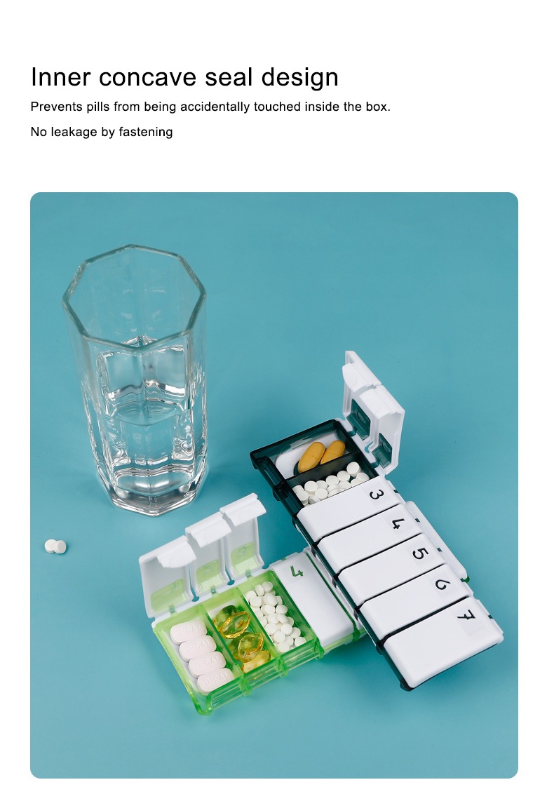 inner concave design of new 7 compartment pill box