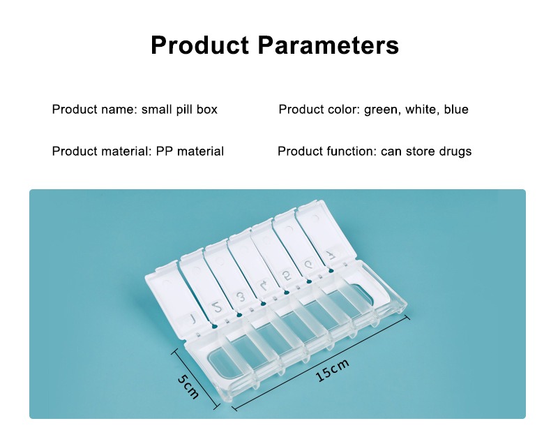 product info of new 7 compartment pill box