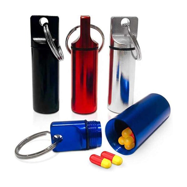 0114005-Wholesale Metal Pill Organizer Flat Head  Waterproof Aluminum Pill Box With Keychain - Image 2