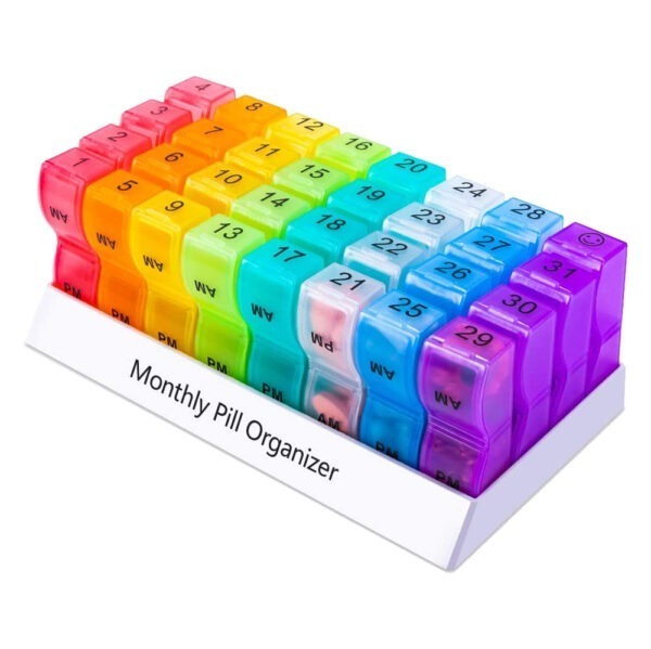 BS0491J-Monthly Pill Organizer Pill Box 31 Day Pill Case Plastic Monthly Pill Dispenser Box 30 Days Am/Pm Daily Pill Organizer - Image 2