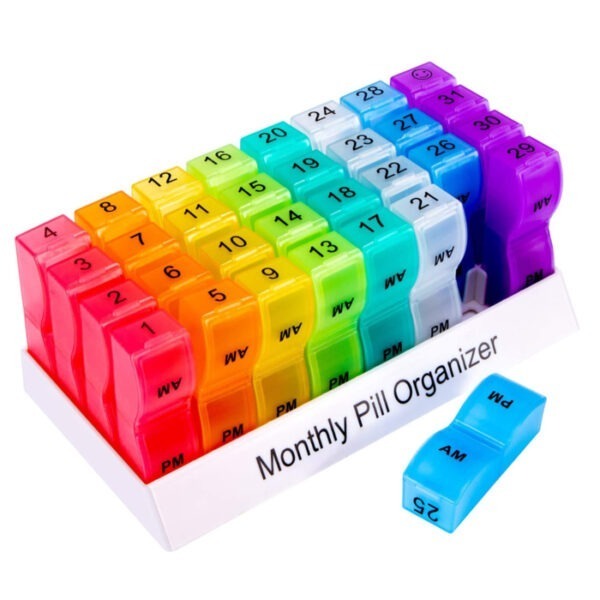 BS0491J-Monthly Pill Organizer Pill Box 31 Day Pill Case Plastic Monthly Pill Dispenser Box 30 Days Am/Pm Daily Pill Organizer - Image 4