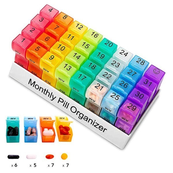 BS0491J-Monthly Pill Organizer Pill Box 31 Day Pill Case Plastic Monthly Pill Dispenser Box 30 Days Am/Pm Daily Pill Organizer - Image 5