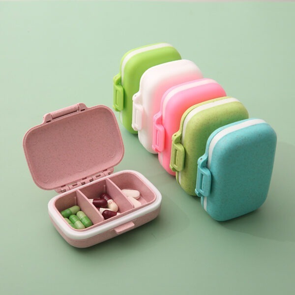 BS0494J-Portable 4 Compartments Waterproof Wheat Straw Pill Case Medicine Storage Box