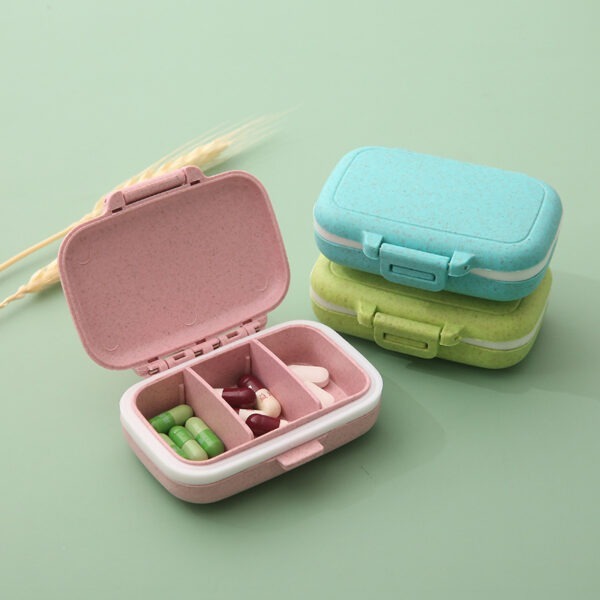 BS0494J-Portable 4 Compartments Waterproof Wheat Straw Pill Case Medicine Storage Box - Image 2