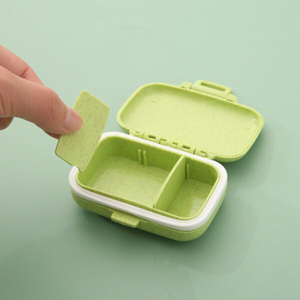 BS0494J-Portable 4 Compartments Waterproof Wheat Straw Pill Case Medicine Storage Box - Image 9