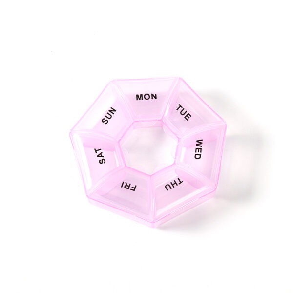 BS0309J-Fashion Portable Plastic Transparent Round 7-Day Pill Box 7 Compartments Pill Storage Case - Image 8