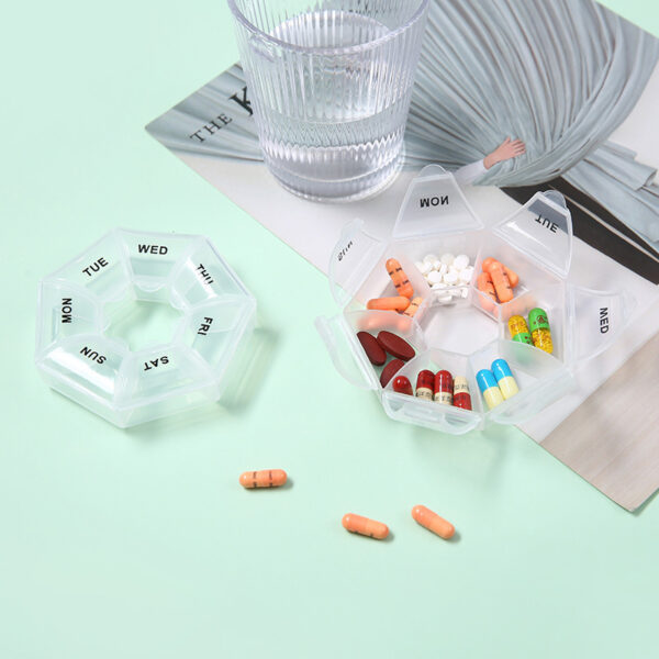 BS0309J-Fashion Portable Plastic Transparent Round 7-Day Pill Box 7 Compartments Pill Storage Case - Image 4