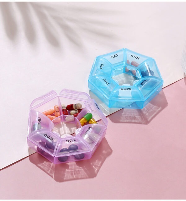 BS0309J-Fashion Portable Plastic Transparent Round 7-Day Pill Box 7 Compartments Pill Storage Case - Image 3