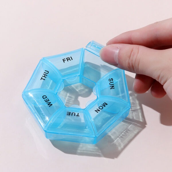 BS0309J-Fashion Portable Plastic Transparent Round 7-Day Pill Box 7 Compartments Pill Storage Case - Image 6