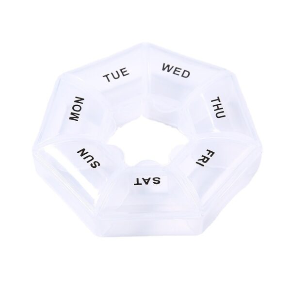 BS0309J-Fashion Portable Plastic Transparent Round 7-Day Pill Box 7 Compartments Pill Storage Case - Image 7