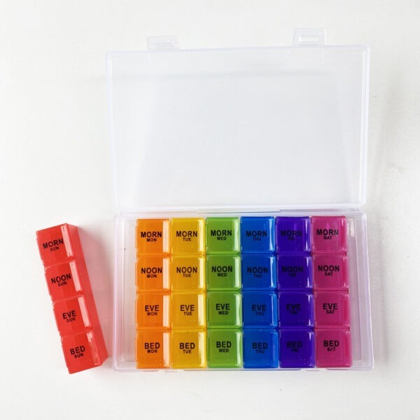 BS0161J-Factory Supply Weekly Pill Box with Clear Plastic Case Travel 28 Compartments Pill Box