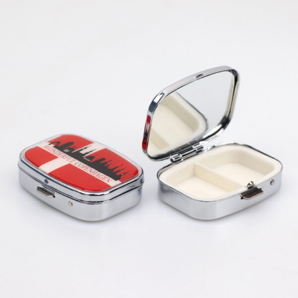 BS0459J-Wholesale Travel Souvenir Metal Pocket Pill Box Mini Portable Aluminium Alloy Pill Case with Mirror