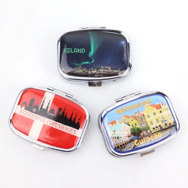 BS0459J-Wholesale Travel Souvenir Metal Pocket Pill Box Mini Portable Aluminium Alloy Pill Case with Mirror - Image 2