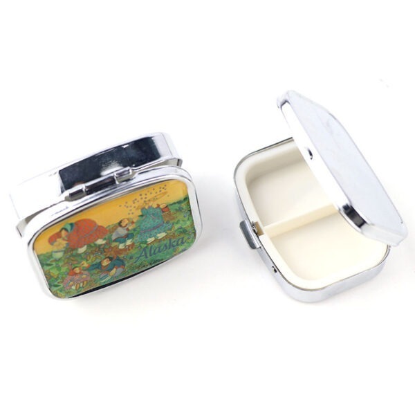 BS0459J-Wholesale Travel Souvenir Metal Pocket Pill Box Mini Portable Aluminium Alloy Pill Case with Mirror - Image 3