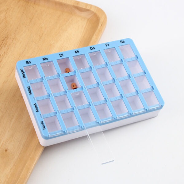 BS0103J-Withdrawable Lid Pill Box Week 28 Compartments Travelling Outdoor Weekly Pill Case Portable Home Independent Compartment Medicine Box