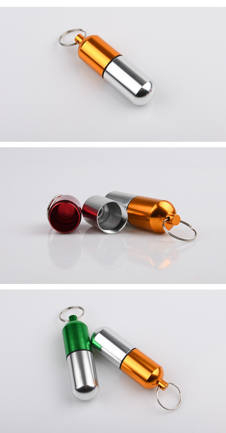 product design of portable aluminum pill box with keychain