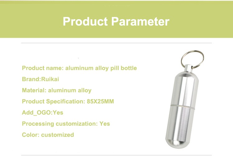 product info of portable aluminum pill box with keychain 