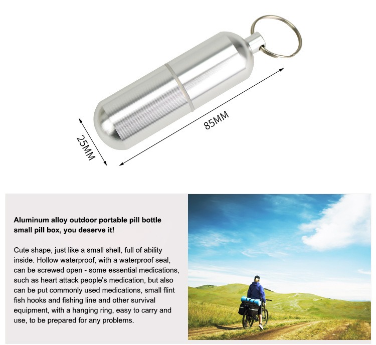 portable aluminum pill bottle with keychain