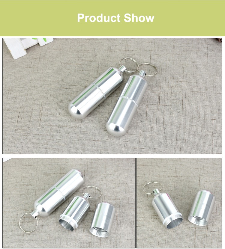 product display of portable aluminum pill box with keychain