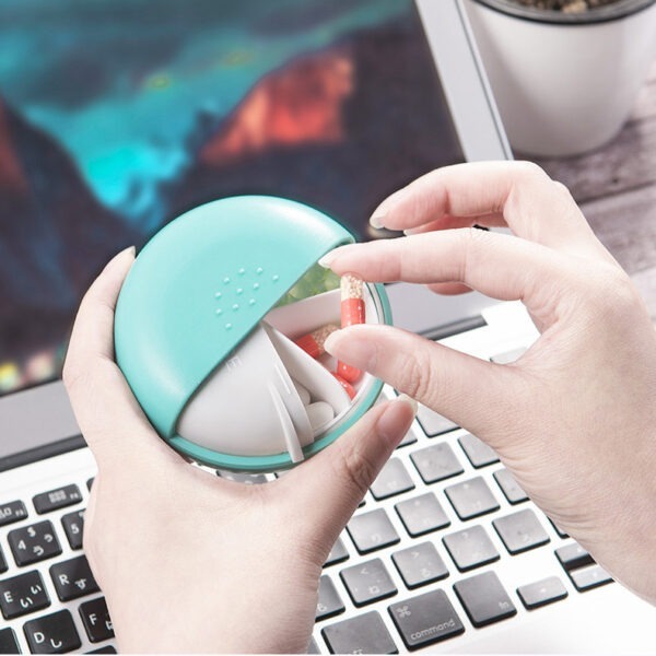 BS0395J-New Design Rotating 6 Compartment Pill Organizers Portable Round Medicine Pill Boxes Organizers - Image 2