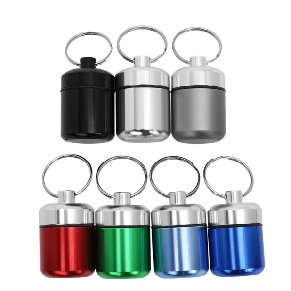 0114006-Wholesale Round Metal Pill Box Portable Aluminum Pill Box with Keychain