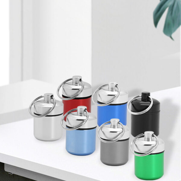 0114006-Wholesale Round Metal Pill Box Portable Aluminum Pill Box with Keychain - Image 7