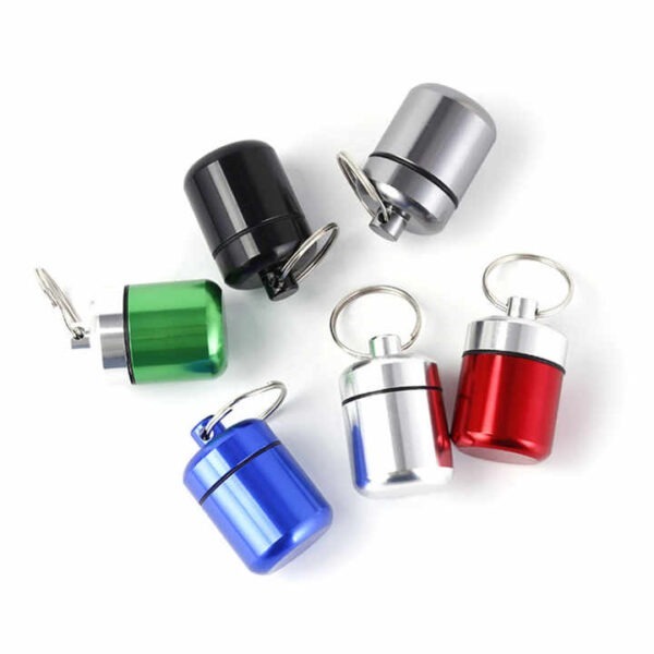 0114006-Wholesale Round Metal Pill Box Portable Aluminum Pill Box with Keychain - Image 2