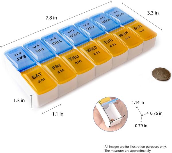 BS0034J-Weekly Removable Pill Box Case 7 Days 14 Compartments Plastic Pill Box - Image 2