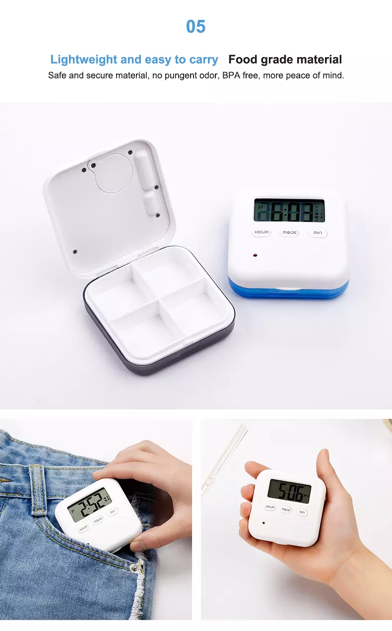 portable 4 compartment pill timer