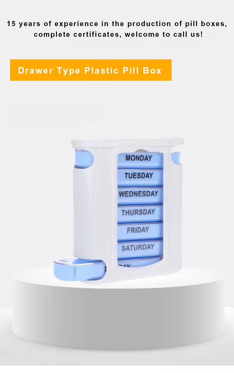 drawer type weekly pill box stackable