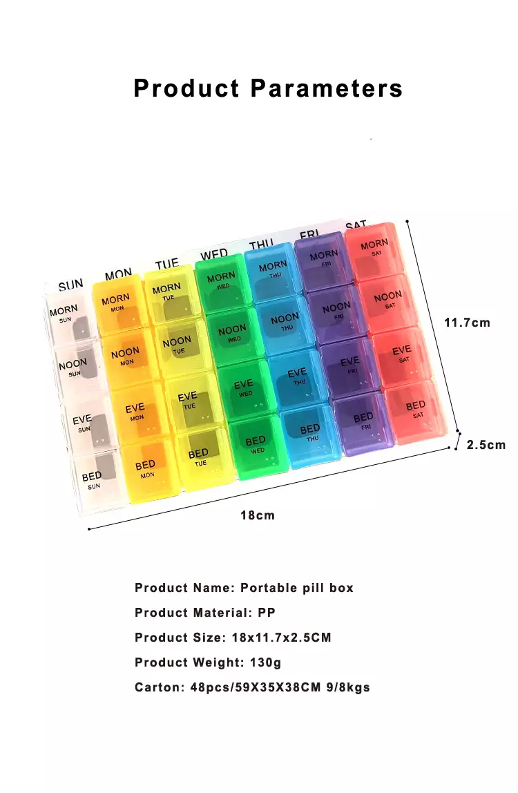 product information of weekly pill box with abs base