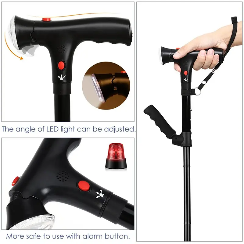 Folding Cane with Led Light and Alarm and Armrest (1)