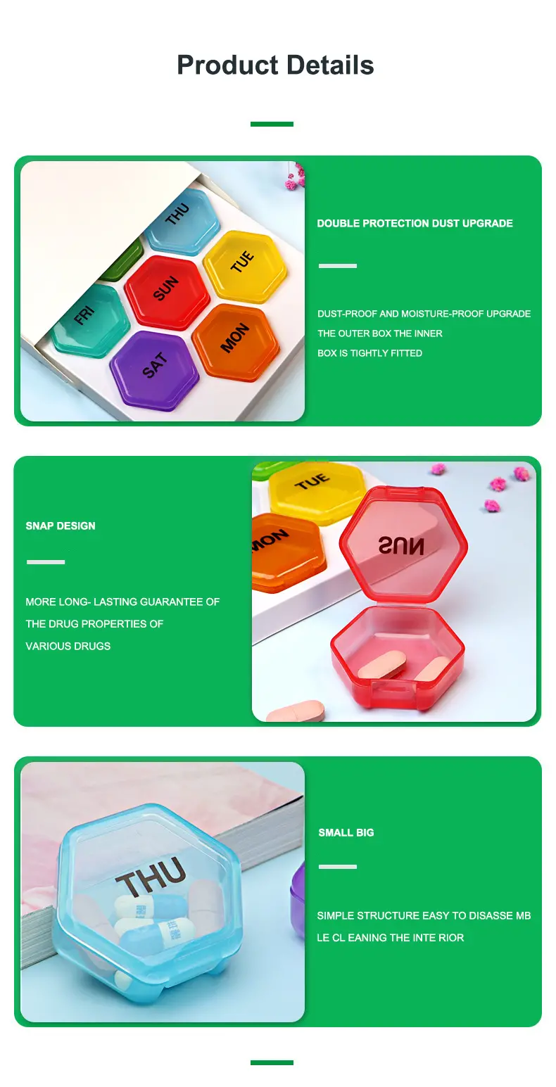 Custom Logo Rainbow 7 Days Pill Storage Case Weekly Medicine Container Health Care Pill Box (4)