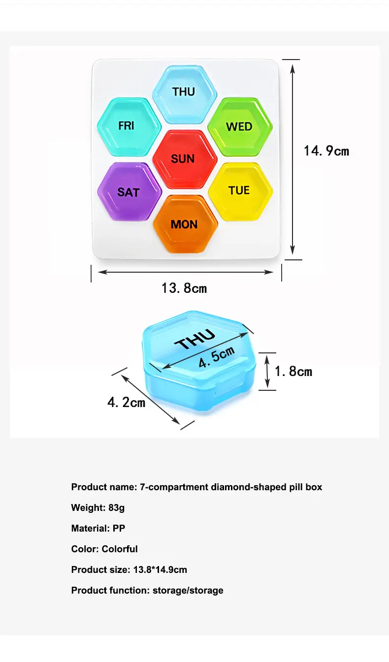 Custom Logo Rainbow 7 Days Pill Storage Case Weekly Medicine Container Health Care Pill Box (5)