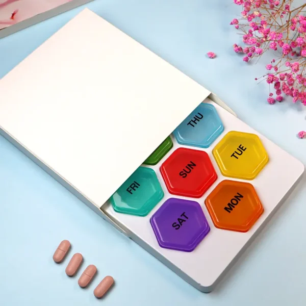 Custom Logo Rainbow 7 Days Pill Storage Case Weekly Medicine Container Health Care Pill Box (6)