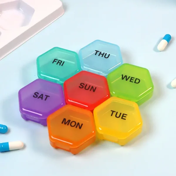 Custom Logo Rainbow 7 Days Pill Storage Case Weekly Medicine Container Health Care Pill Box (7)