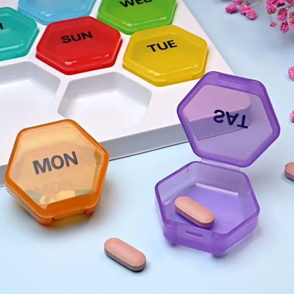 Custom Logo Rainbow 7 Days Pill Storage Case Weekly Medicine Container Health Care Pill Box (8)