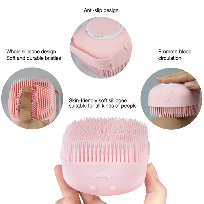 Silicone Body Shower Wash Massage Brush With Shampoo Soap Gel Dispenser (3)