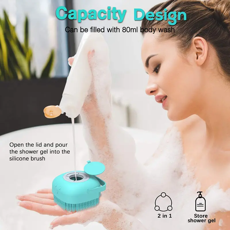 Silicone Body Shower Wash Massage Brush With Shampoo Soap Gel Dispenser (5)