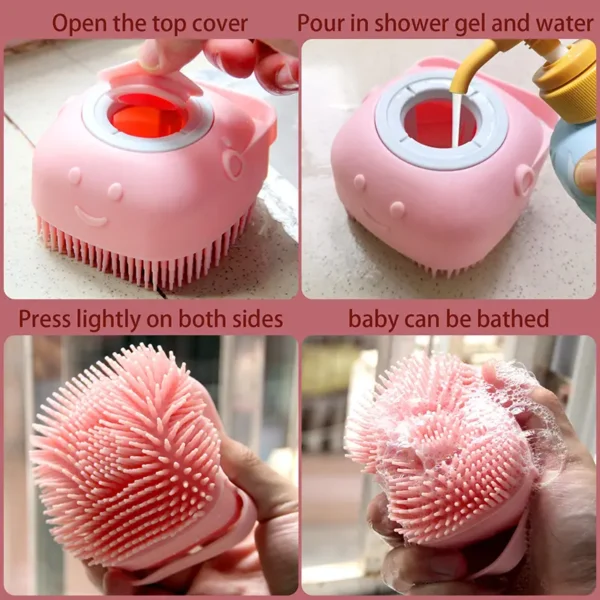 Silicone Body Shower Wash Massage Brush With Shampoo Soap Gel Dispenser (8)