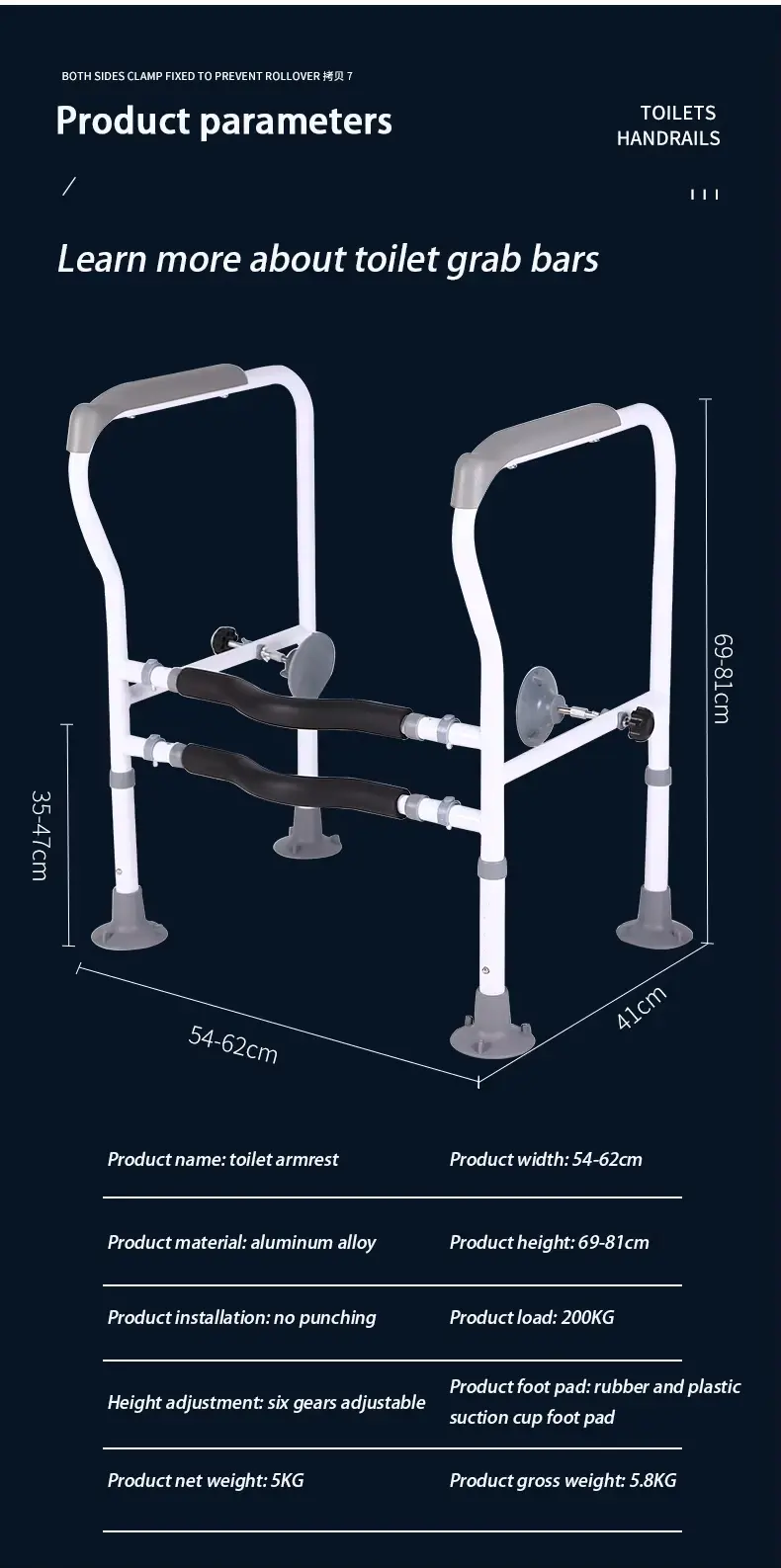 Toilet Safety Rails, Adjustable Toilet Safety Frame for Elderly (16)