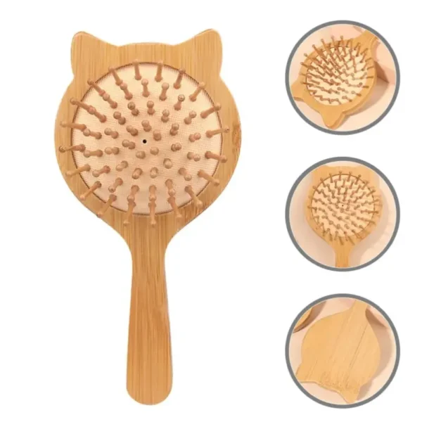 Bamboo Paddle Hair Brush Small Cat Face (2)