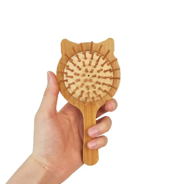 Bamboo Paddle Hair Brush Small Cat Face (4)