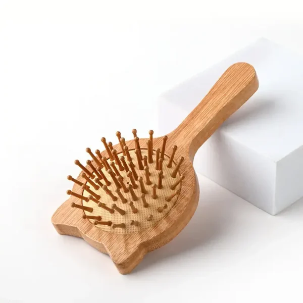 Bamboo Paddle Hair Brush Small Cat Face (5)