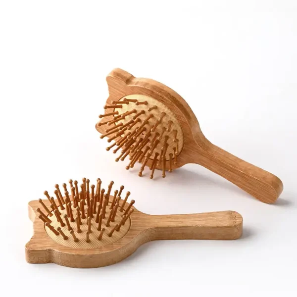 Bamboo Paddle Hair Brush Small Cat Face (6)