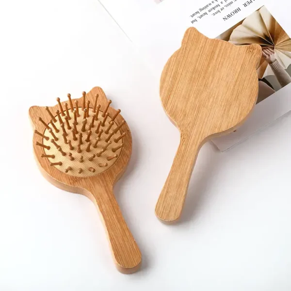 Bamboo Paddle Hair Brush Small Cat Face (7) (2)