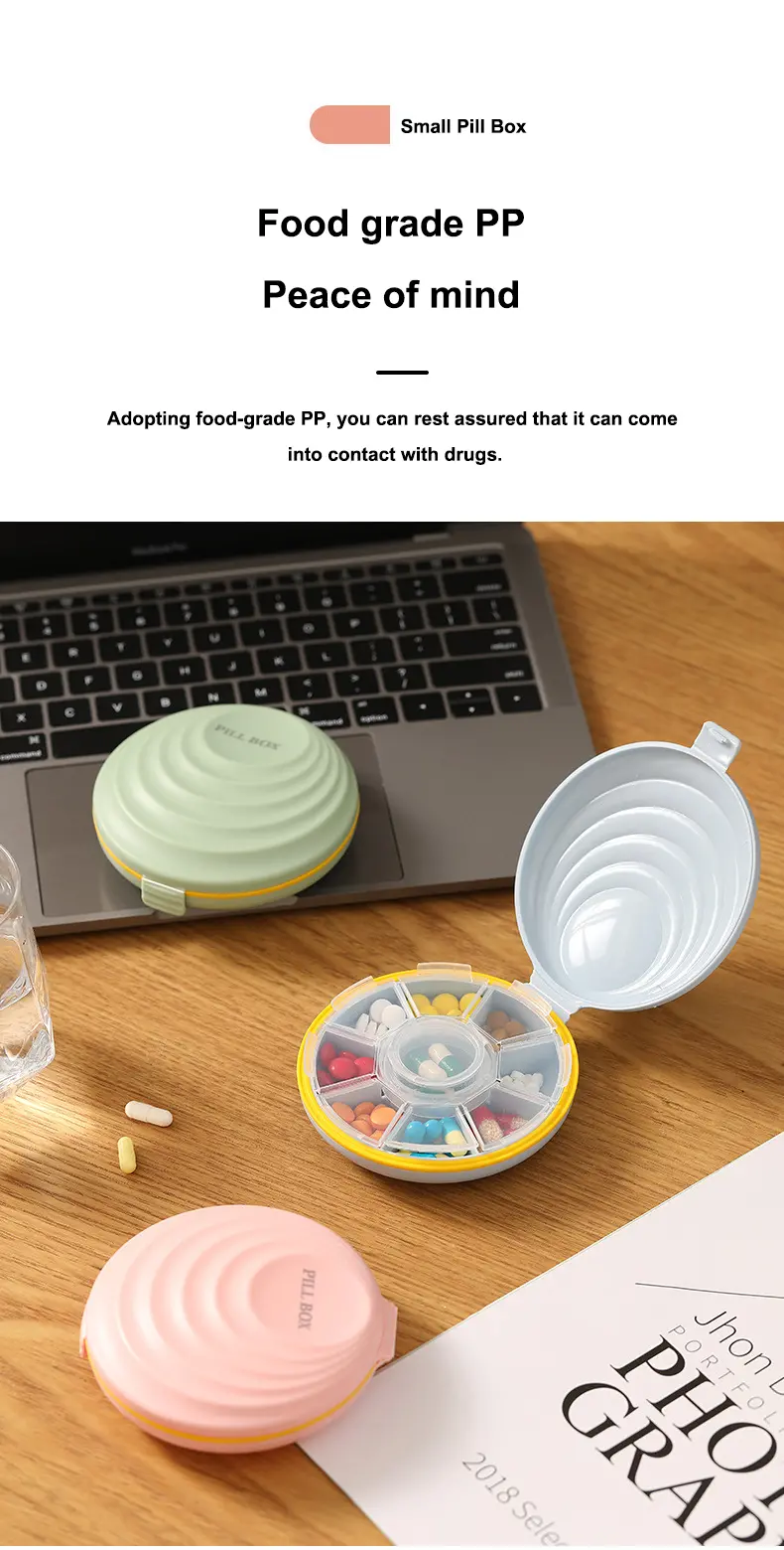 Hot Sale Promotional Plastic Pill Case Custom Plastic 7 Days Round Pill Box (5)