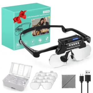 LED Head Mount Magnifier Glasses with 5 Detachable Lenses (1)