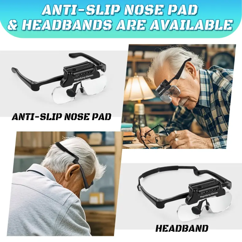 LED Head Mount Magnifier Glasses with 5 Detachable Lenses (2)